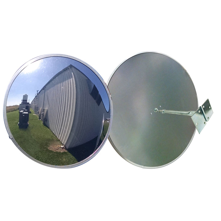 Circular Convex Safety Mirror Outdoor Polycarbonate Lens - Plastic Back With Single Telescopic Bracket Image