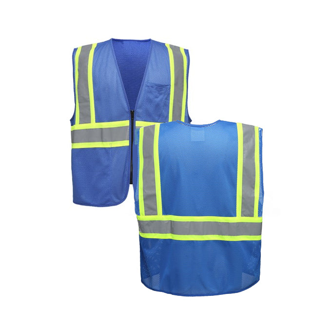 Enhanced Visibility Multi-Color Vest in Blue Front and Back Views Image