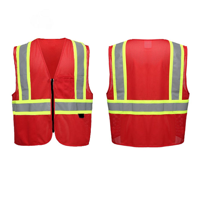 Enhanced Visibility Multi-Color Vest in Red Front and Back Views Image