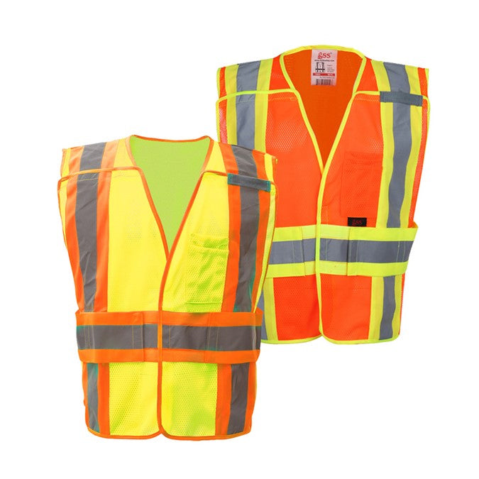 Expandable Breakaway Vest Standard Class 2 in Lime Green and Orange front View Image