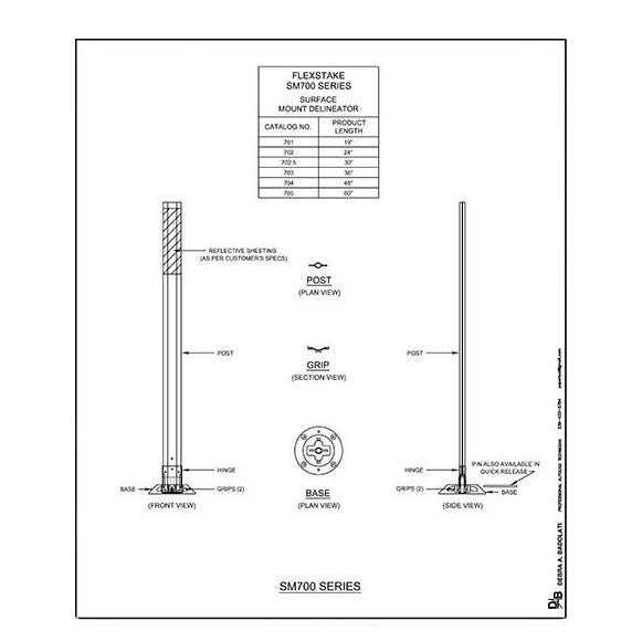 Flexstake SM 700 Series Flat Style Surface Mount Delineator Specification Sheet Image