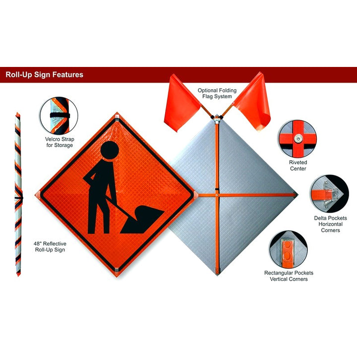 Foldover Sign Rider Fold & Roll™ Roll-Up Signs - 48 in. x 48 in. – Mission Ready Safety