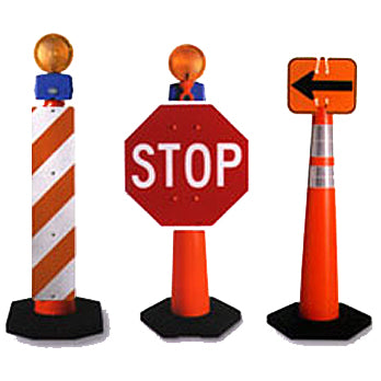 Grabber Traffic Safety Cones with Lights and Signs In Use Image