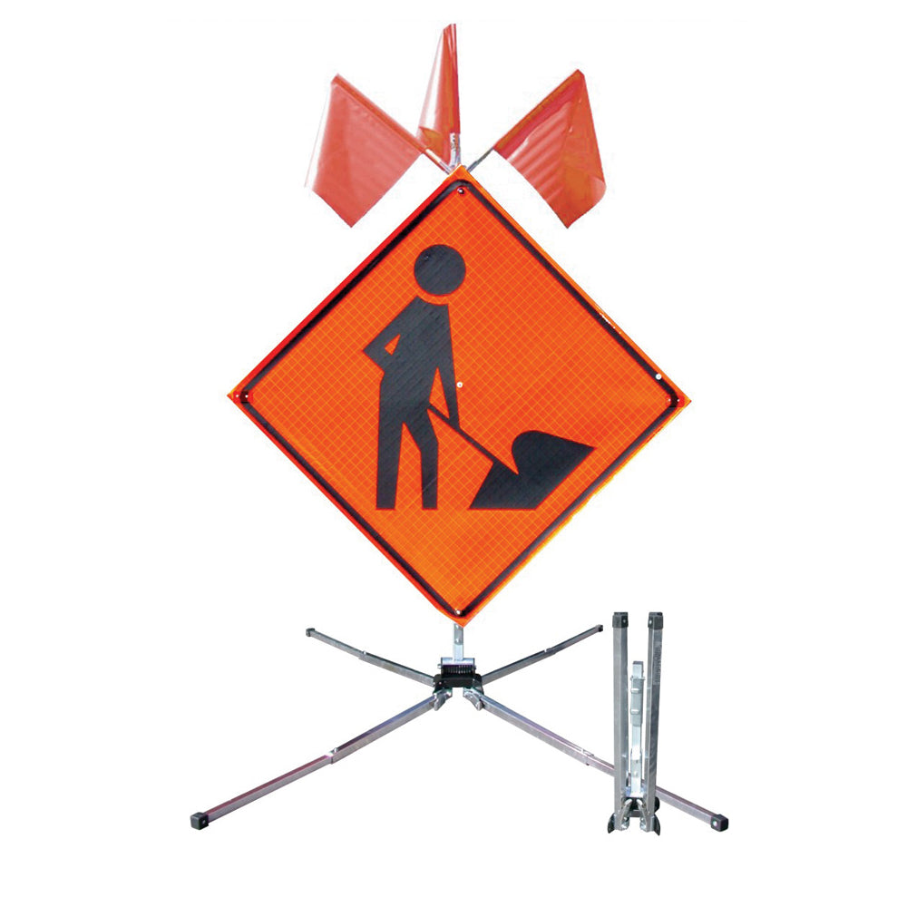 Guardian™ Safety Sign Stand - for 30 in.- 48 in. Roll-Up Sign Image with optional Flags