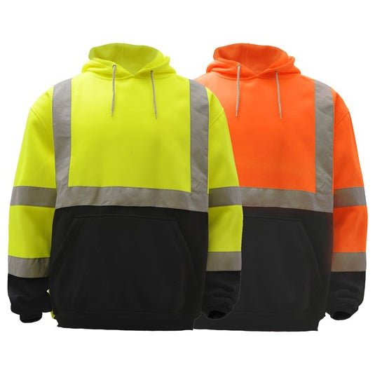 Hooded Sweatshirt With Black Bottom Pullover Fleece - Class 3 in Lime or Orange With Black Bottom Front View Image