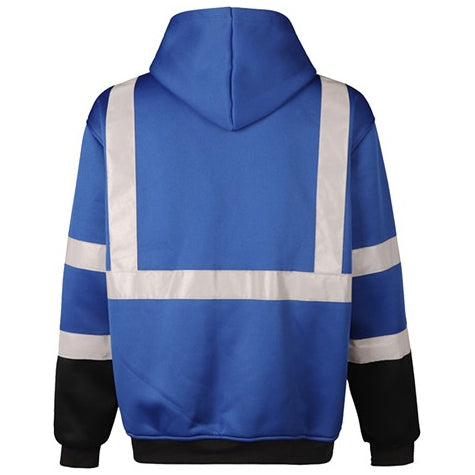 Hooded Sweatshirt With Black Bottom Zipper Front Fleece Blue Non-ANSI Back View Image