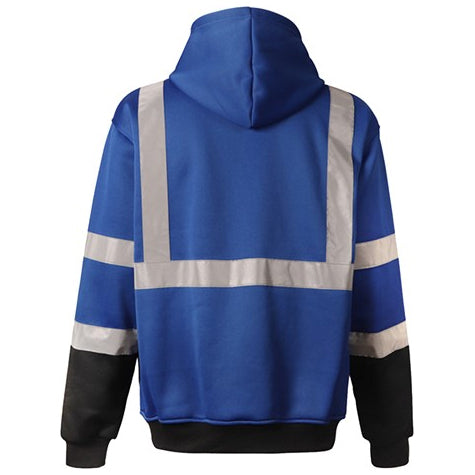 Hooded Sweatshirt Pullover Fleece With Black Bottoms Non-ANSI in Blue Back View Image