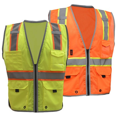 Hyper-Lite Safety Vest With Black Side Class 2 in Orange or Lime Front View Image