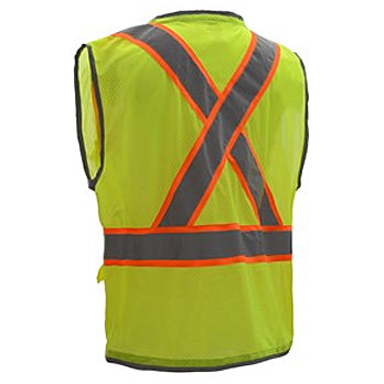 Hyper-Lite Safety Vests With Reflective Piping X-Back - Class 2﻿ in Lime Back View of X Image