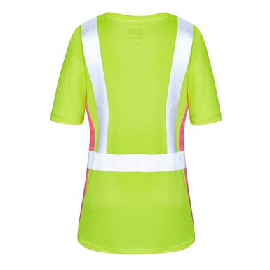 Lady Short Sleeve Safety T-Shirt in Lime Back View Image