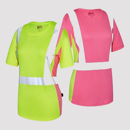 Lady Short Sleeve Safety T-Shirt in Lime or Pink Front View Image