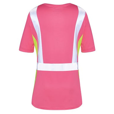 Lady Short Sleeve Safety T-Shirt in Pink Back View Image