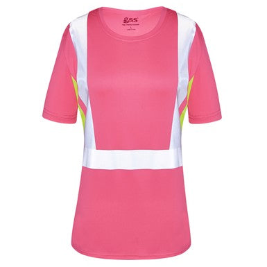 Lady Short Sleeve Safety T-Shirt in Pink Front View Image