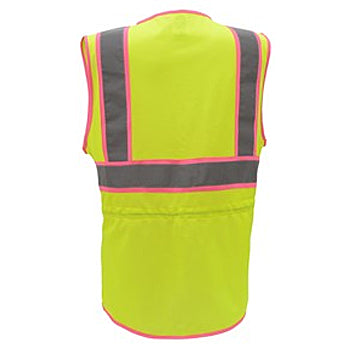 Lady Two Tone Mesh Zipper Vests in Lime Back View Image