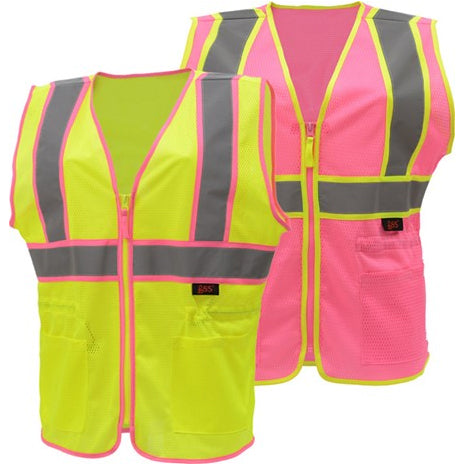 Lady Two Tone Mesh Zipper Vests in Lime or Pink Front View Image