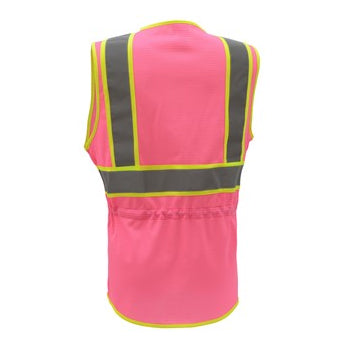 Lady Two Tone Mesh Zipper Vests in Pink Back View Image