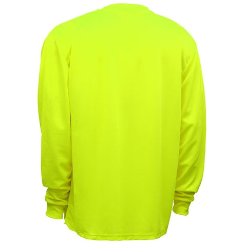 Long Sleeve Safety T-Shirts - Moisture Wicking With Chest Pocket in Lime Back View Image