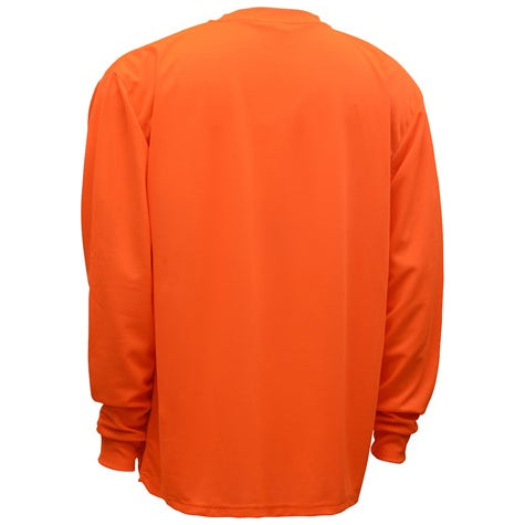 Long Sleeve Safety T-Shirts - Moisture Wicking With Chest Pocket in Orange Back View Image