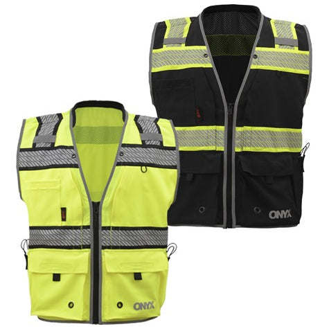 ONYX Surveyor's Safety Vests in Lime or Black With Trim Front View Image