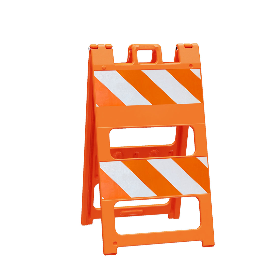 Plasticade Traffic Control Barricade in Orange with 8 in. Engineer Grade Striped Sheeting Top and Bottom ImageImage