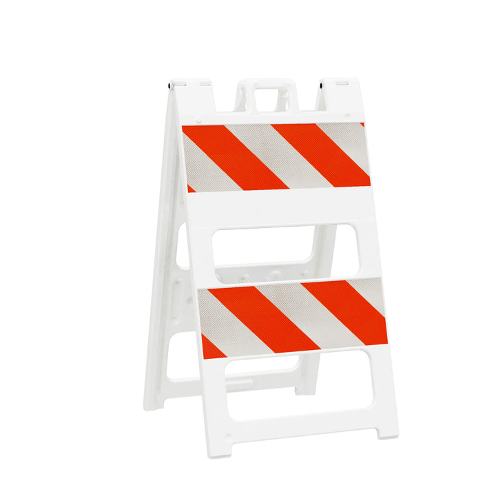 Plasticade TRaffic Control Barricade White wih 8 in. Diamond Grade Striped Sheeting Top and Bottom Panel Image