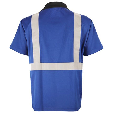 Polo Shirt Short Sleeve With Black Bottom Non-ANSI Blue Back View Image