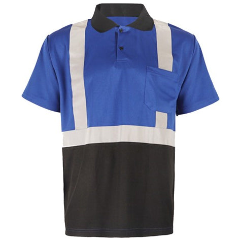 Polo Shirt Short Sleeve With Black Bottom Non-ANSI Blue Front View Image