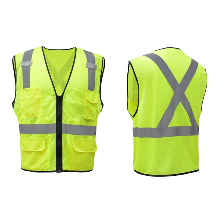 Utility Safety Vest Premium Class 2 in Lime Green With 2 in. (W) Reflective Tape X Back Image