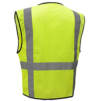 Premium Multi-Purpose Mesh Zipper Six Pocket Vest Class 2 in Lime Back View Image