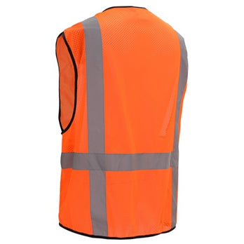 Premium Multi-Purpose Mesh Zipper Six Pocket Vest Class 2 in Orange Back View Image