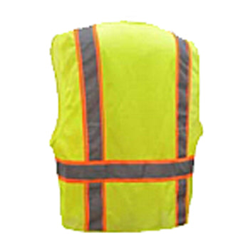 Premium Multi-Purpose Two-Tone Mesh Six Pocket Vest Class 2 in Lime Back View Image