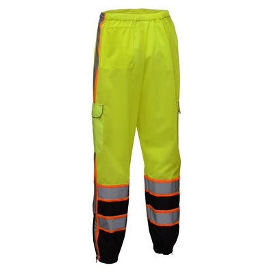 Premium Safety Mesh Pants With Ripstop Black Bottom - Class E in Lime Back View Image