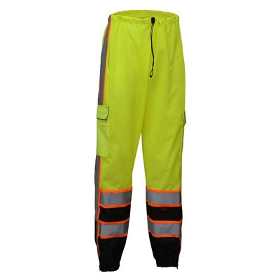 Premium Safety Mesh Pants With Ripstop Black Bottom - Class E in Lime Front View Image