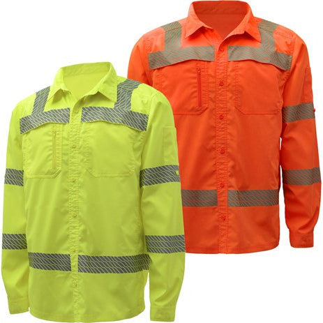 Rip Stop Lightweight Shirt Lime Green and Orange Class 3 Front View Image