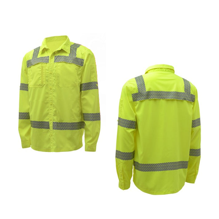 Rip Stop Lightweight Shirt Lime Green Class 3 Front and Back View Image