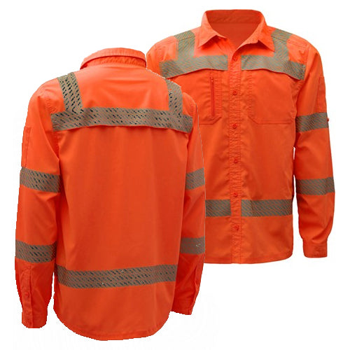 Rip Stop Lightweight Shirt in Orange Class 3 Front and Back View Image