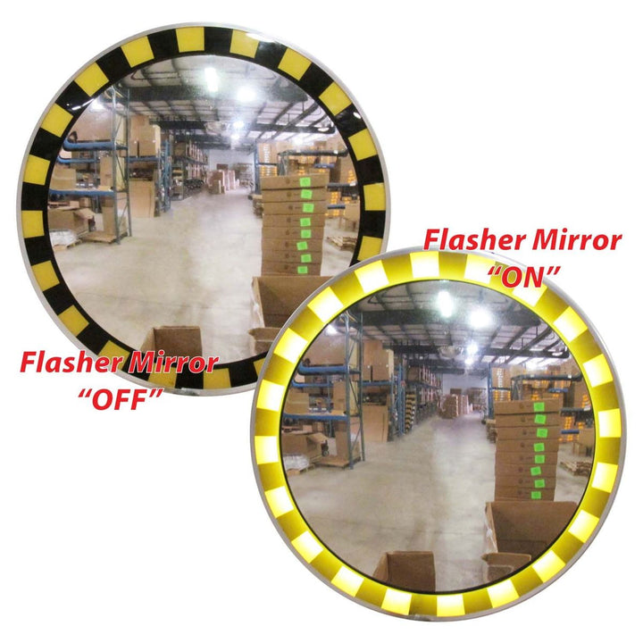 Safety Border Caution Mirror With Stripes Flasher On Flasher Off Image