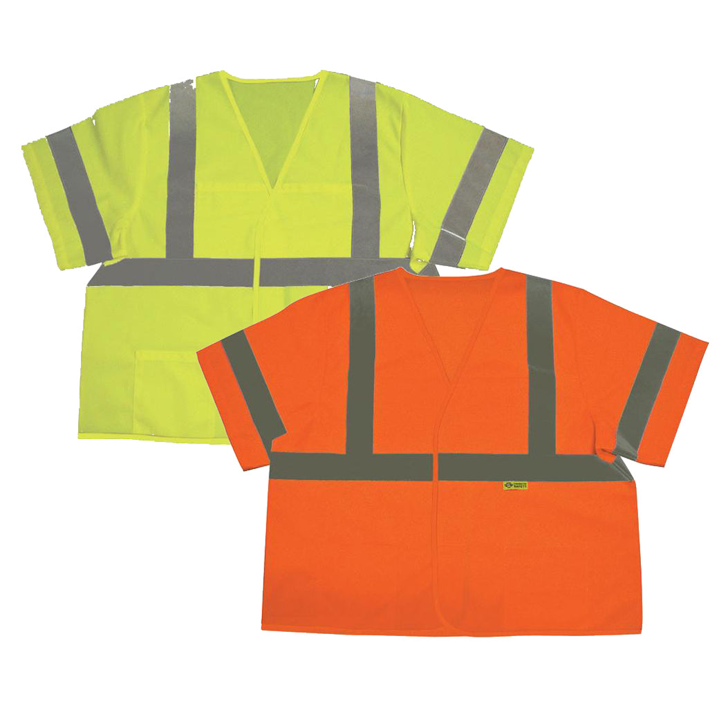 Safety Vests Short Sleeve in Lime Green and Orange With 2 in. (W) Silver Stripes Front and Back Image