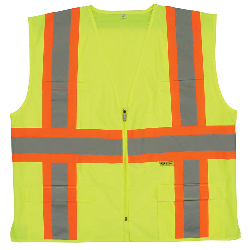 Safety Vest with Contrasting Stripes 2 in. wide Reflective Class 2 Lime Green Image