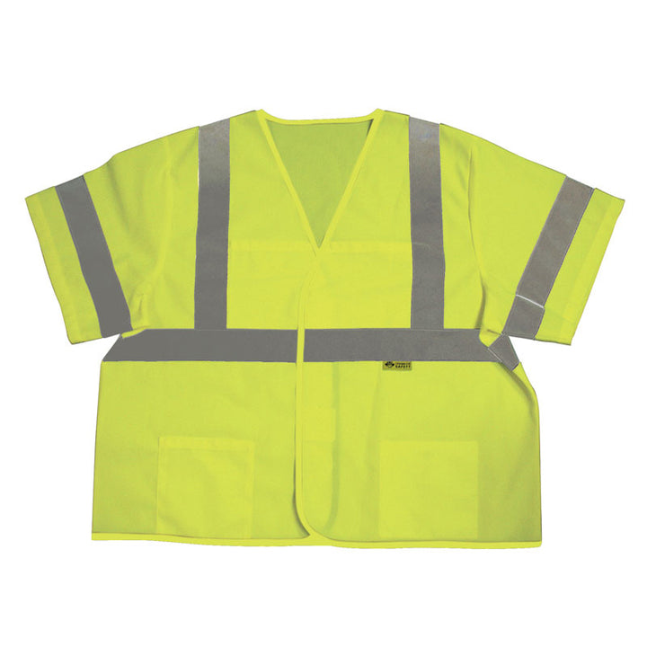 Safety Vest ith 2 in. (W) Silver Stripes Front Back and Sleeves Class 3 Lime Green Image