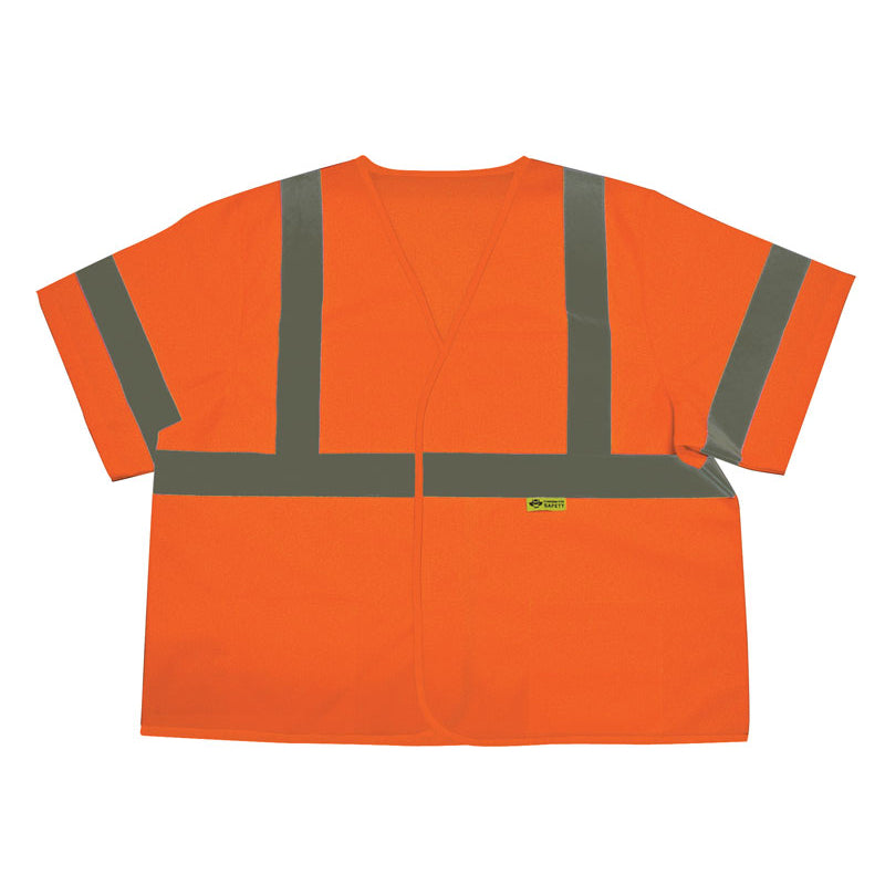 Safety Vest with 2 in. (W) Silver Stripes Front Back Sleeves Orange Image