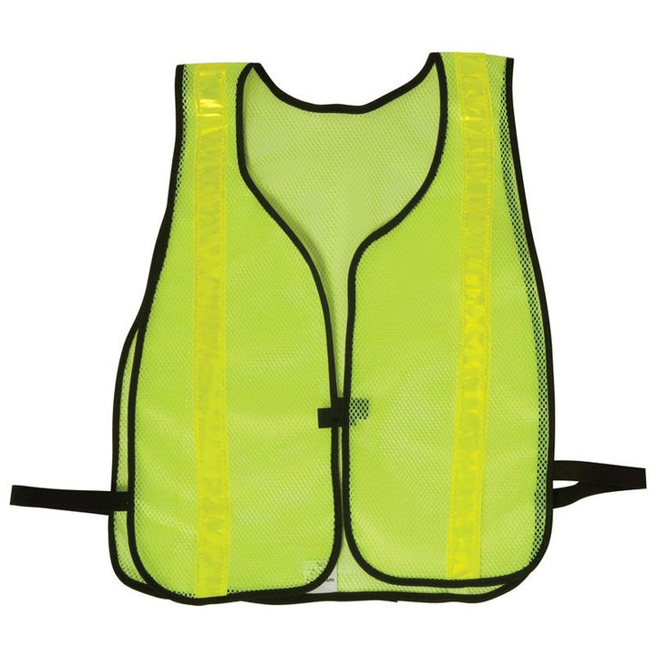 Safvest Nylon Vinyl Mesh Vest in Lime Green With 1.375 in. (W) Lime Yellow Vertical Reflective Stripe Image