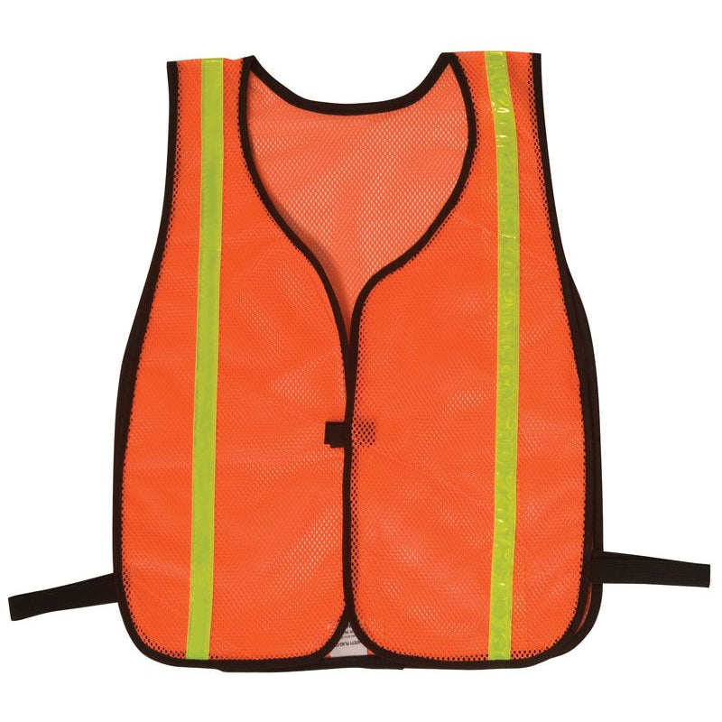 Safvest Soft Mesh Vest inOrange With 3/4 in. (W) Lime Yellow Vertical Reflective Stripe Image