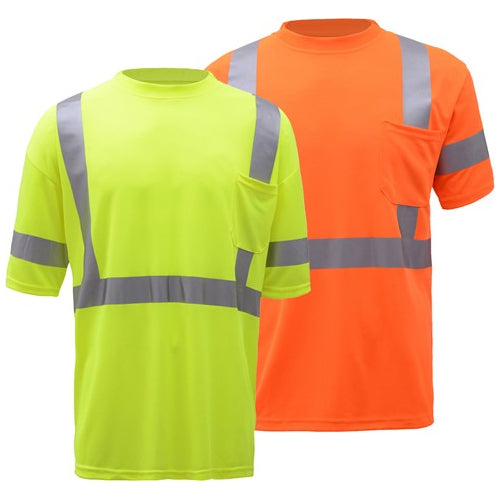 Short Sleeve Safety T-Shirt With Reflective Tape Class 3 Lime or Orange Front View Image