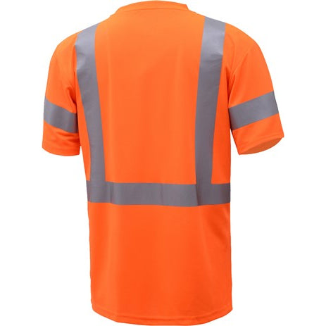 Short Sleeve Safety T-Shirt With Reflective Tape Class 3 Orange Back View Image