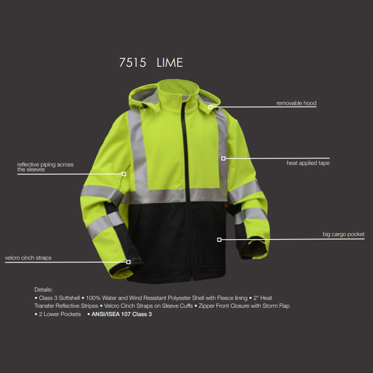 Softshell Sweatshirt With Black Bottom - Class 3 in Lime or Black Front View Highlighting Features Image