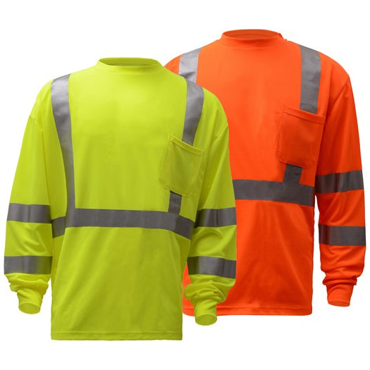 Standard Long Sleeve T-Shirt With Reflective Tape Class 3 in Lime or Orange Front View Image