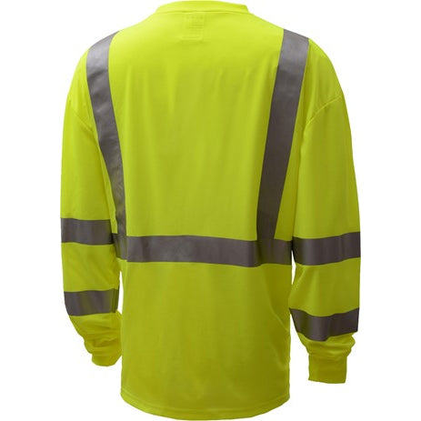 Standard Long Sleeve T-Shirt With Reflective Tape Class 3 in Lime Back View Image