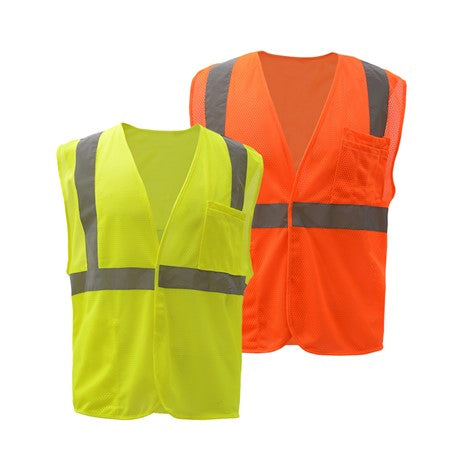 Standard Mesh Hook & Loop Safety Vests Class 2 in Lime or Orange Front View Image