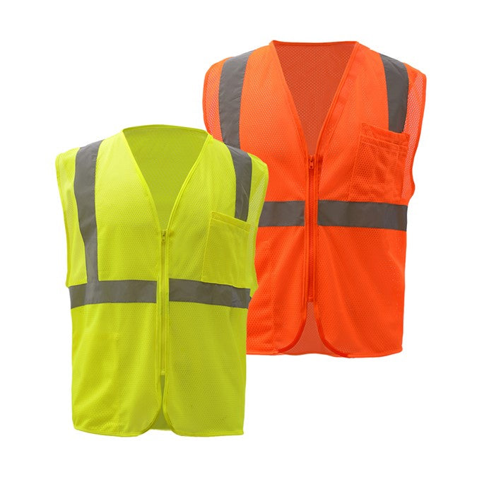 Standard Mesh Zipper Safety Vests in Lime or Orange Class 2 Front View Image